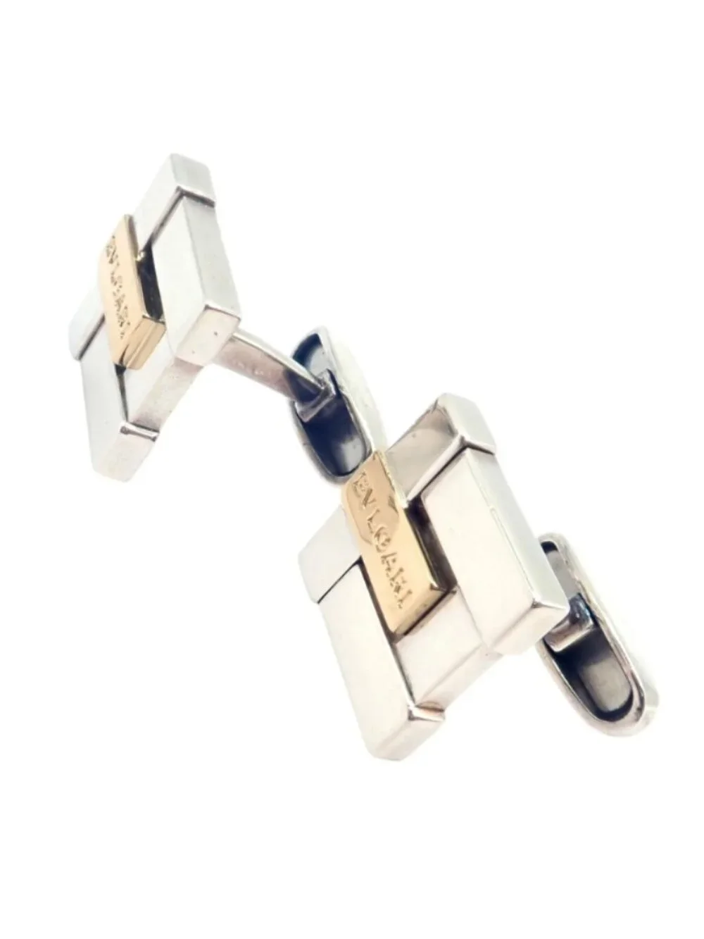 Authentic! Bulgari Bvlgari 18k Yellow Gold + Sterling Silver Square Cufflinks